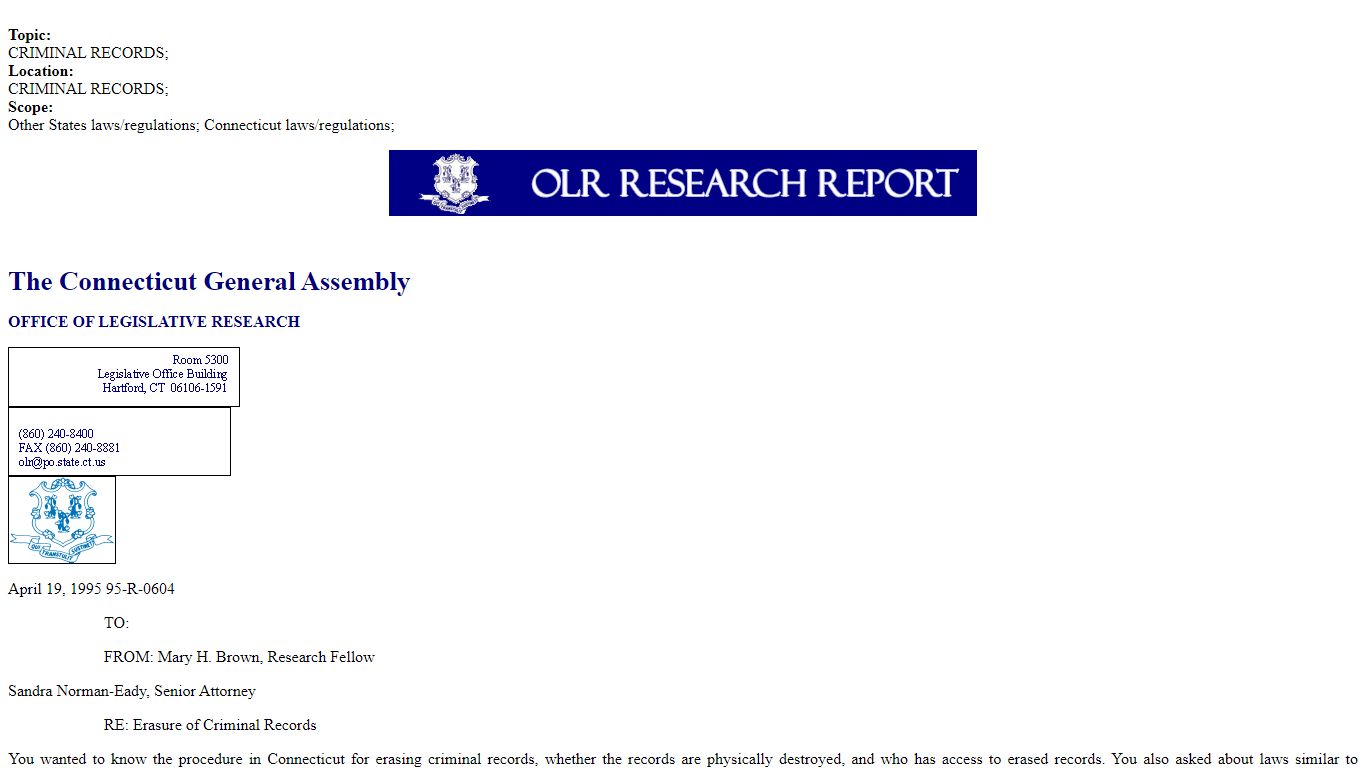 Erasure of Criminal Records - Connecticut General Assembly